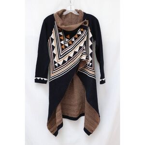Polka Dots Western Waterfall Cardigan Aztec print duster longline Blue Black OS